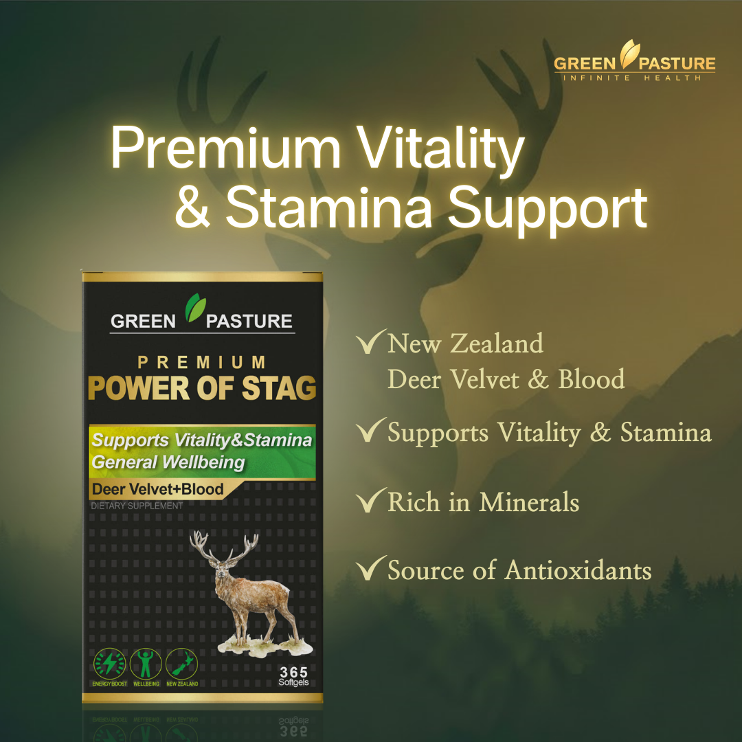 Green Pasture Power of Stag – Deer Velvet & Deer Blood (365c) | BUY 5 GET 1 FREE - 365 Health Limited