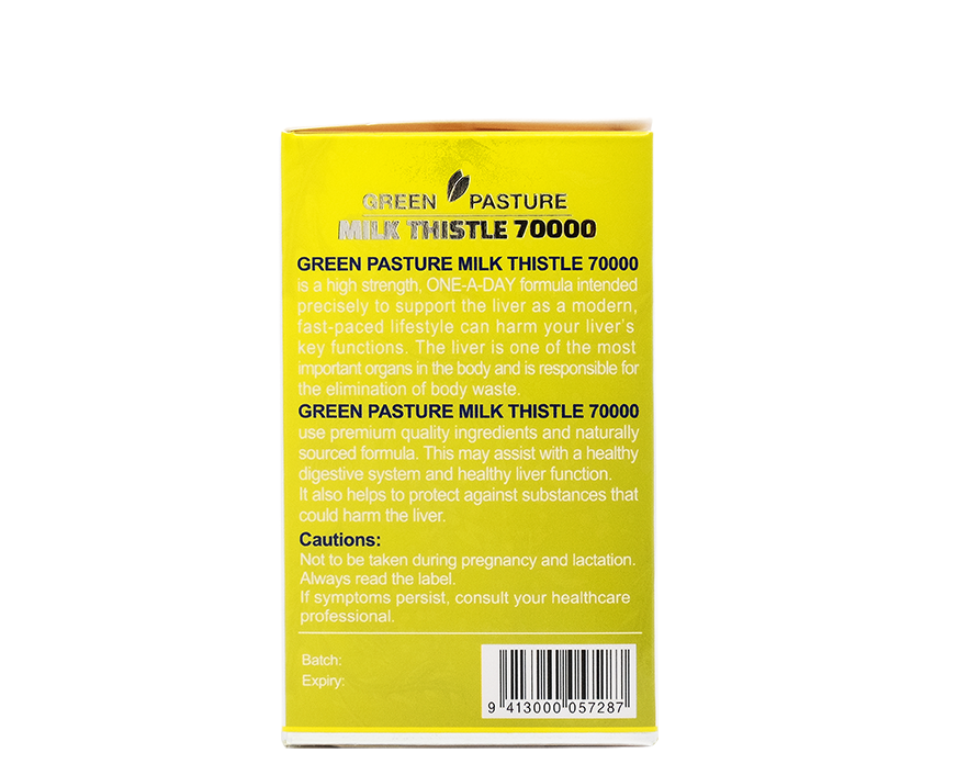 Green Pasture Milk Thistle 70000mg 100vegecapsules - 365 Health Limited