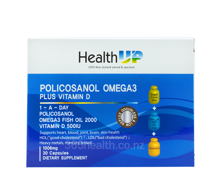 HealthUP Policosanol Omega 3 Plus Vitamin D 30capsules - 365 Health Limited
