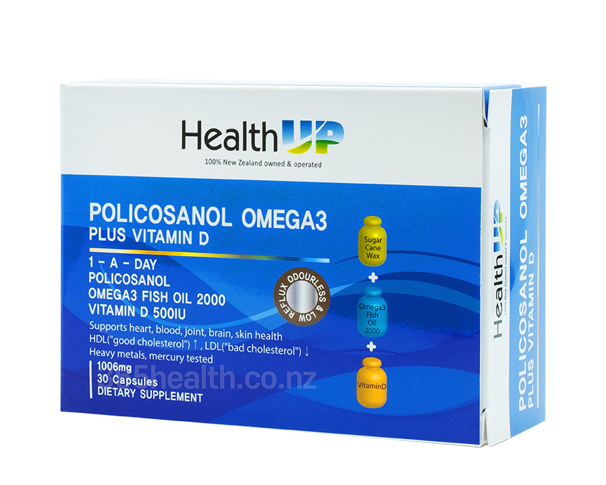 HealthUP Policosanol Omega 3 Plus Vitamin D 30capsules - 365 Health Limited