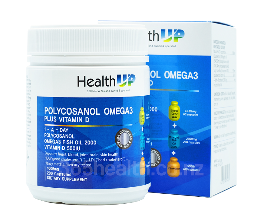 HealthUP Policosanol Omega 3 Plus Vitamin D 200capsules - 365 Health Limited