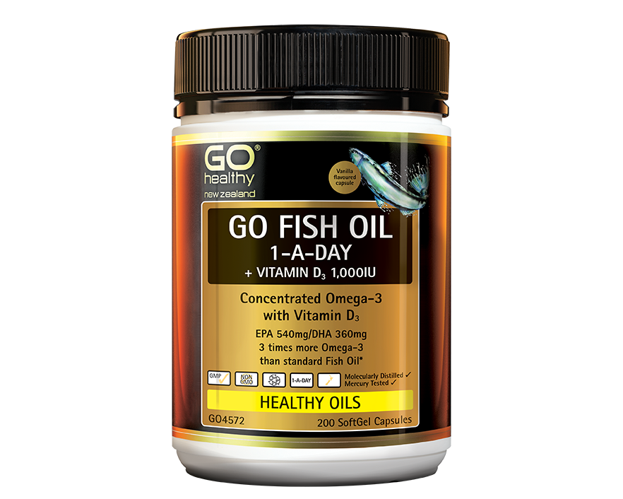 Go Healthy Go Fish Oil 1-A-Day + Vitamin D3 1000IU 200softgels - 365 Health Limited