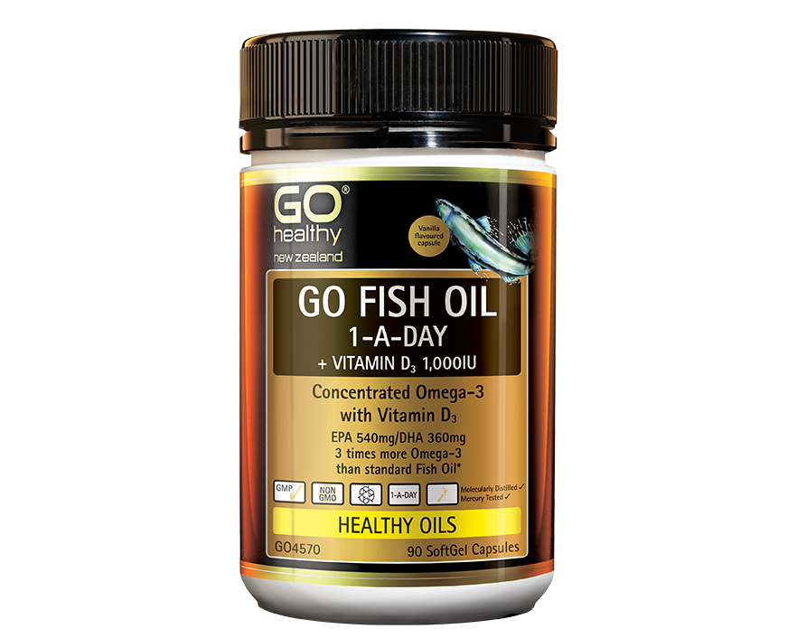 Go Healthy Go Fish Oil 1-A-Day + Vitamin D3 1000IU 90softgels - 365 Health Limited