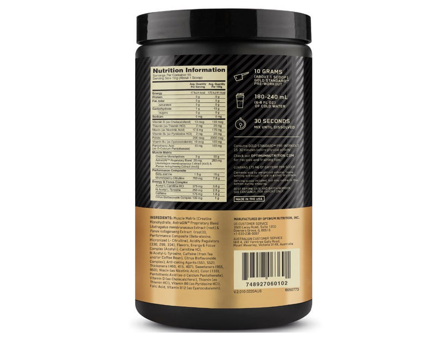 Gold Standard Pre-Workout - Blueberry Lemonade 500g - 365 Health Limited